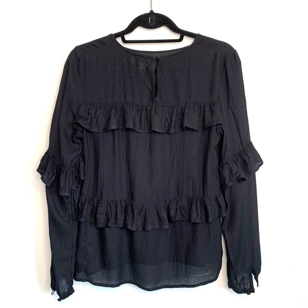 ‘Soaked in Luxury’ airy Gauze Ruffled black Top, long sleeve size small